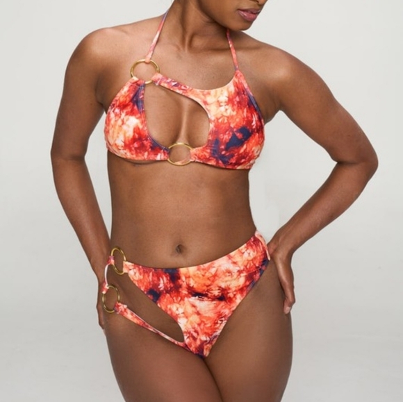 Orange Cut Out High Waist Bikini Set - Picture 1 of 4